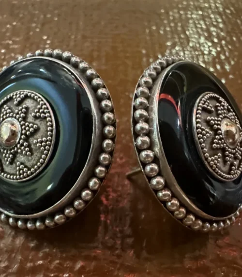 Silber-Ohrringe mit Onyx (Edelstein) & filigraner Verzierung