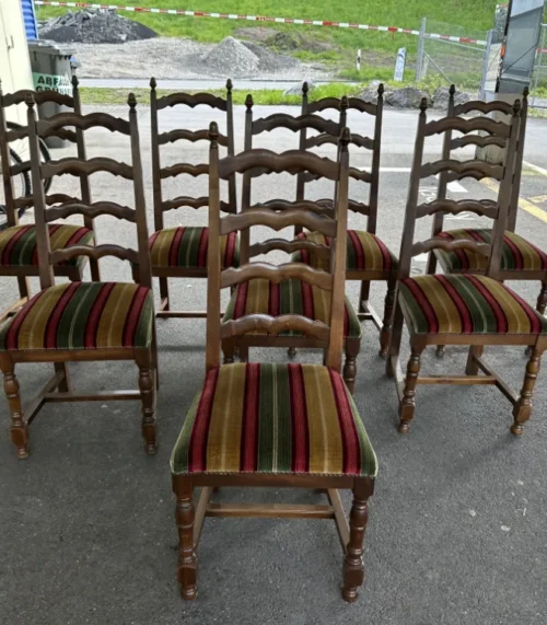 Stühle im Louis XIII-Stil mit gestreiftem Samt im 8er Set aus den 50er Jahren