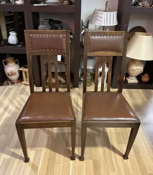 Art Deco Stühle mit Echtleder Bezug um 1920