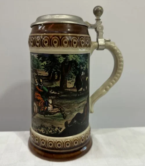 Vintage Bierkrug mit Zinndeckel