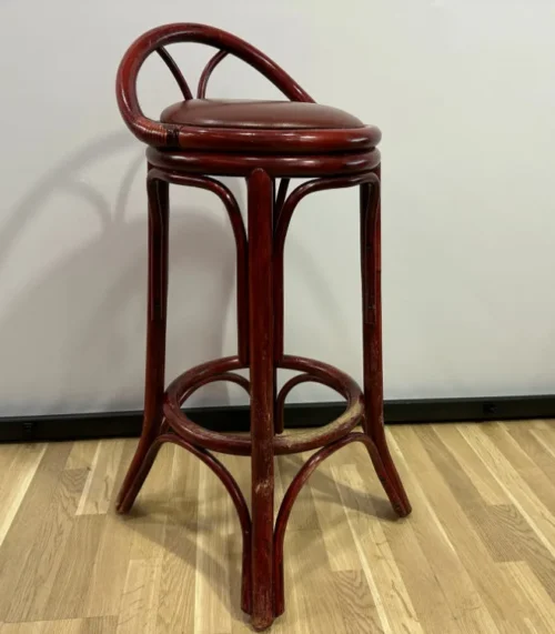 Vintage Barhocker aus Bambus mit Echtleder