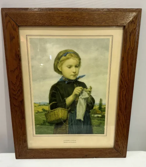 Albert Anker 1831-1910 Mädchen mit Strickkorb Kunstdruck