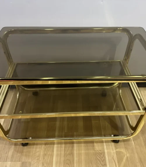 Vintage Servierwagen aus den 70ern mit Rauchglas