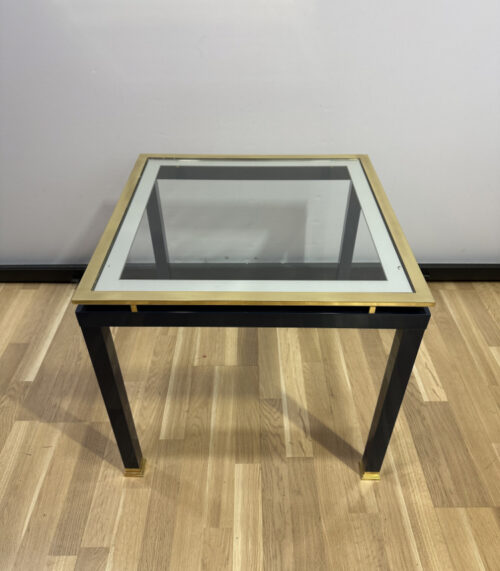 Vintage Beistelltisch aus Metall mit Gold Akzent und Glasplatte