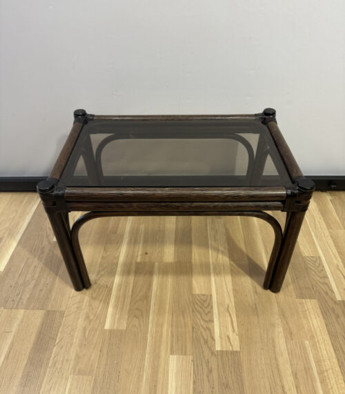 Vintage Bambus-Holz Beistelltisch mit Rauchglasplatte