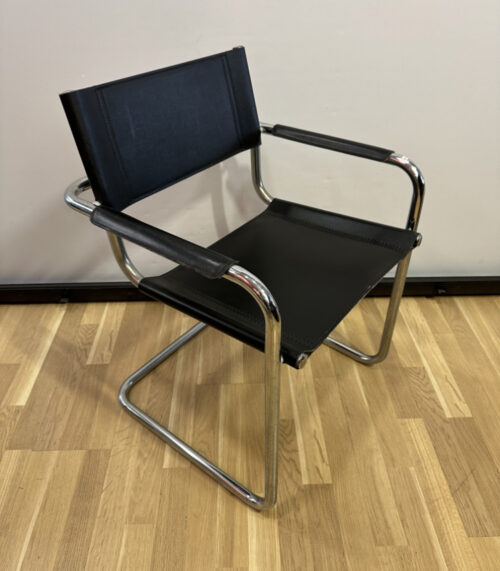 Vintage Freischwinger Stuhl mit schwarzem Leder