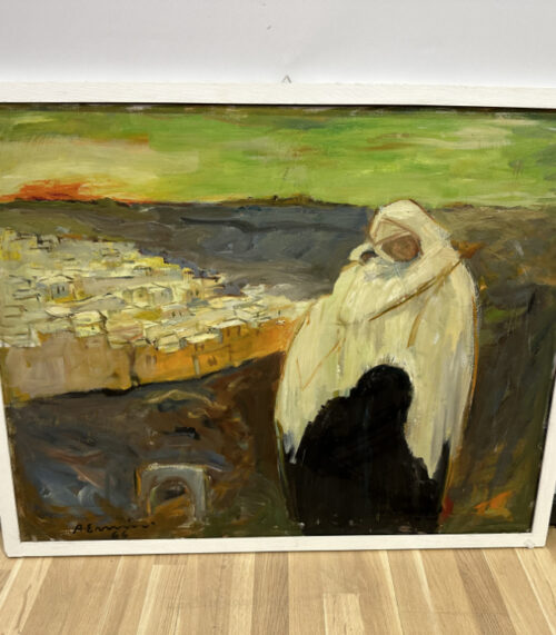 Ölgemälde Orientalische Stadtansicht mit verhüllter Figur 104 x 86 cm