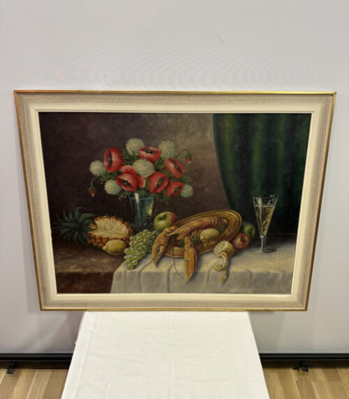 Ölgemälde von K.Winter Stilvolles Stillleben mit Hummer und Blumen 90 x 72 cm