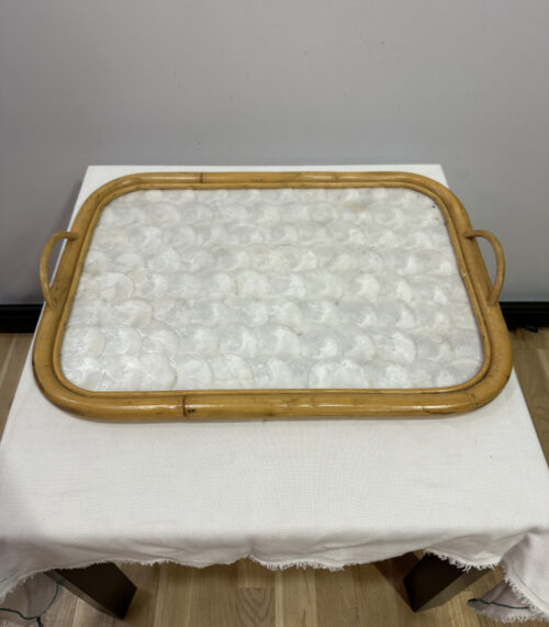 Vintage Bambus Tablett mit Perlmutt