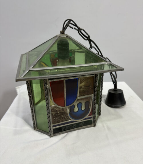 Einzigartiger Vintage Hängeleuchte aus Bleiglas mit Wappendekor