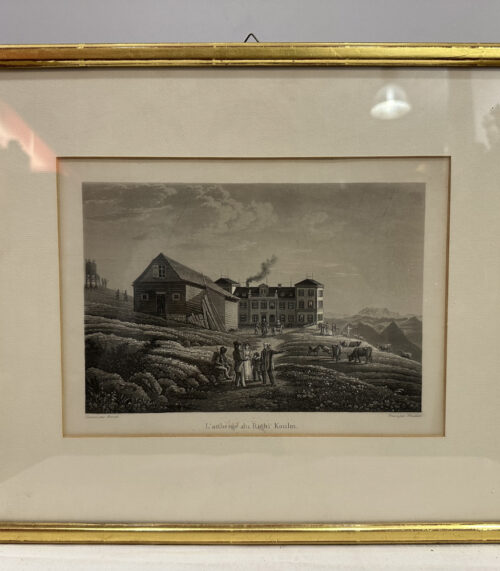 Historischer Stahlstich „L’auberge du Righi-Koulm“ – Hotel Rigi Kulm um 1850