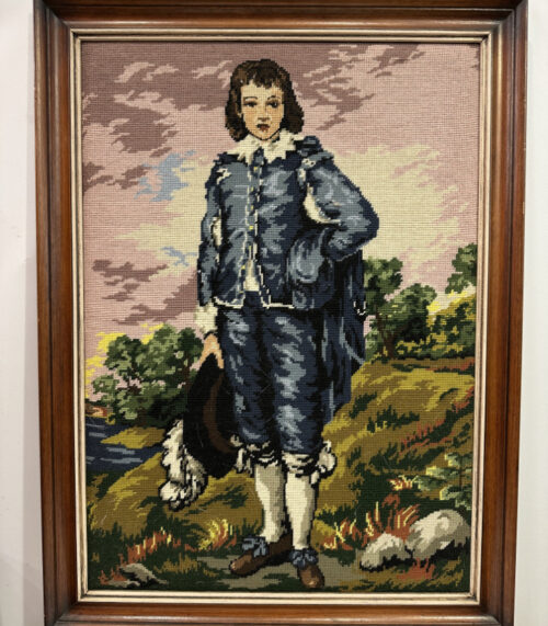 Gerahmte Stickerei nach Gainsborough „The Blue Boy“, 60 x 70cm