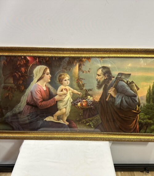 Heilige Familie – Maria, Josef und Jesuskind - Vintage Kunstdruck im goldfarbenem Rahmen 130 x 60 cm