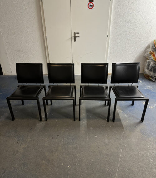 4er-Set Design-Stühle – Dietiker Switzerland, Modell Reparatur, Echtleder Polsterung