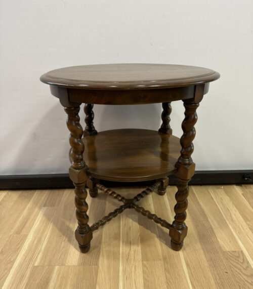 Vintage Beistelltisch mit gedrechselten Beinen – rund und zweistufig