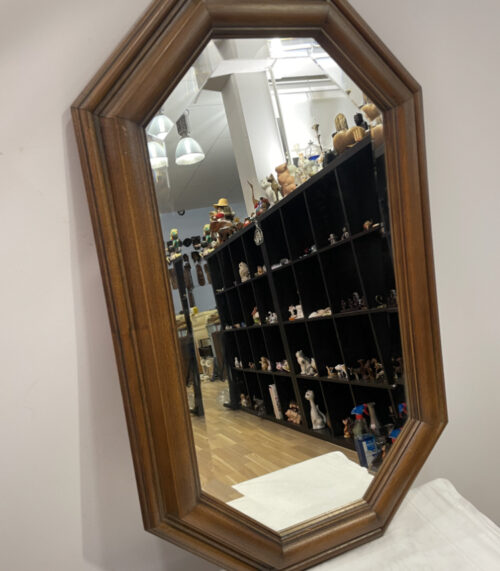 Vintage Wandspiegel aus Holz – Achteckige Form mit Facettenschliff, Höhe 82 cm