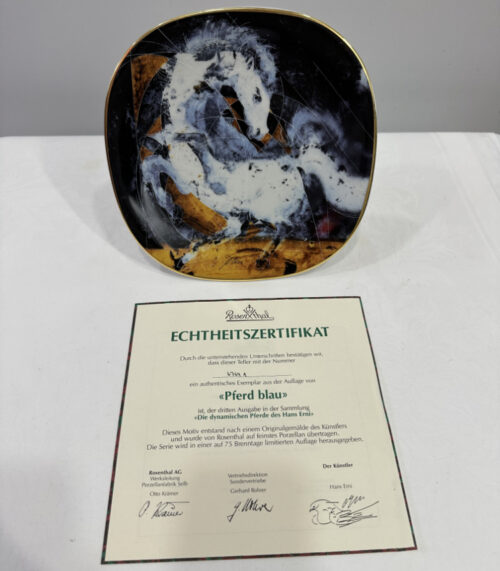 Rosenthal Sammelteller „Pferd blau“ - Limitierte Edition von Hans Erni (1992)