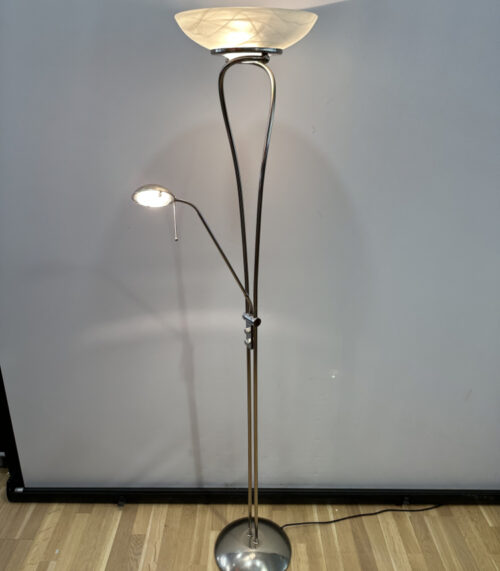 Vintage Stehlampe mit Leselicht – Halogen, dimmbar, mit Glasaufsatz