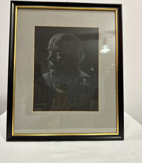 Weisskreide-Zeichnung eines bärtigen Mannes – Signiert & gerahmt (1971) 40 x 33 cm