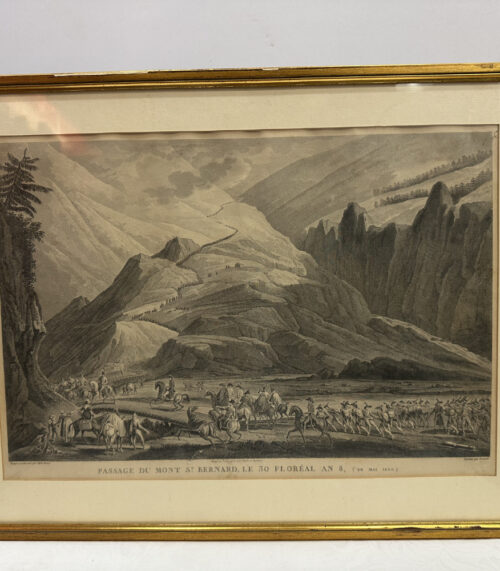 Napoleon Kupferstich 1800 – Passage du Mont St Bernard im Goldrahmen