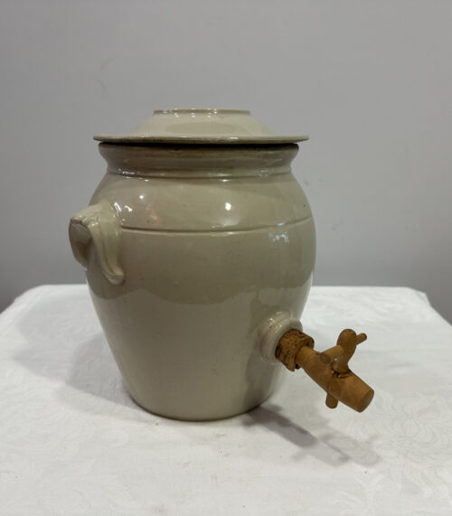 Keramik-Getränkekrug mit Holz-Zapfhahn – Vintage Vorratskrug mit Deckel