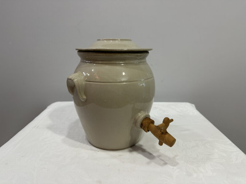 Keramik-Getränkekrug mit Holz-Zapfhahn – Vintage Vorratskrug mit Deckel