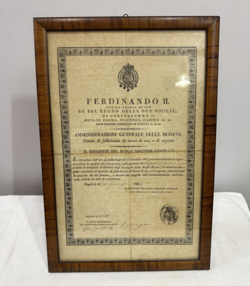 Original-Dekret von Ferdinando II. – König beider Sizilien, Neapel 1844 – auf Raffaele Gustadt ausgestellt, mit Todesanzeige aus Luzern