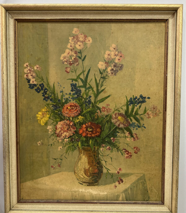 Replikatdruck eines Blumenstilllebens im goldenen Rahmen – farbintensiv und dekorativ, 68 x 84 x 5cm
