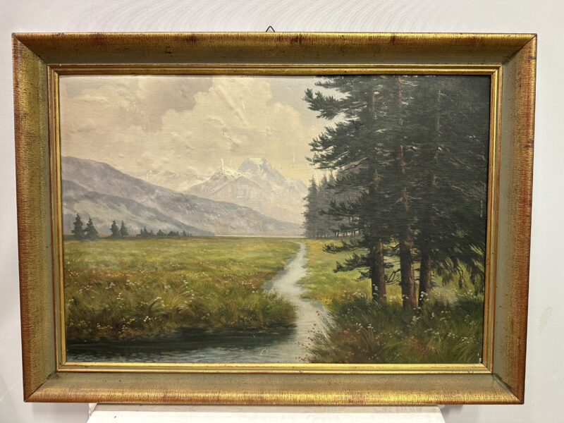 Ölgemälde „Partie im Engadin“ – Silsersee mit Piz Margan und Güż im Goldrahmen 80 x 60 cm