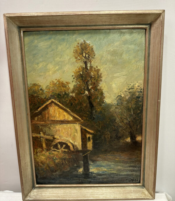 Ölgemälde mit Mühle am Wasser – signiert und gerahmt, datiert 1936