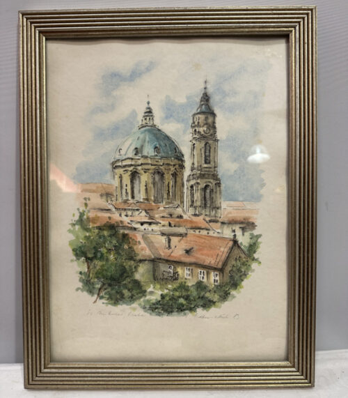 Aquarellierte Stadtansicht von Prag – signiert J. Ricker-Vlach 1985, 35 x 45cm