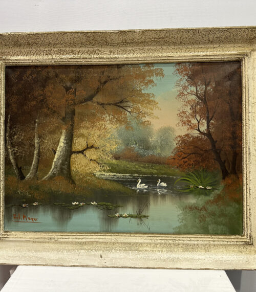 Herbstliches Gemälde mit Schwänen – signiert Fritz Meyer, 84 x 65 cm
