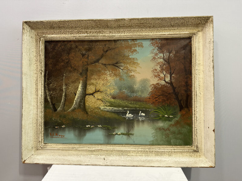 Herbstliches Gemälde mit Schwänen – signiert Fritz Meyer, 84 x 65 cm