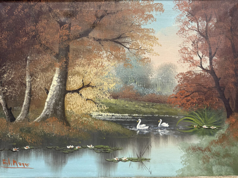Herbstliches Gemälde mit Schwänen – signiert Fritz Meyer, 84 x 65 cm - Image 2