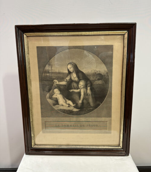Madonna mit Jesus und Johannes – Historischer Kupferstich „Le Sommeil de Jésus“ – Französisch-deutscher Kunstdruck 40 x 52 cm