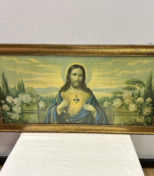 Jesusbild mit goldener Aureole – im Craquelé-Rahmen mit spirituellem Tiefgang, 88 x 46cm