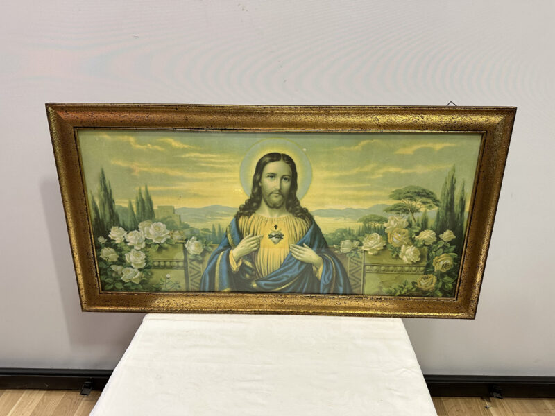 Jesusbild mit goldener Aureole – im Craquelé-Rahmen mit spirituellem Tiefgang, 88 x 46cm