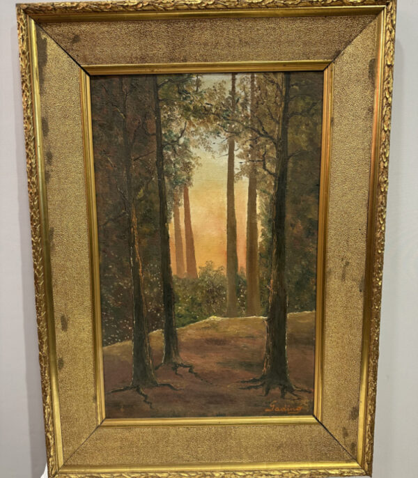 Ölgemälde „Waldlichtung im Abendrot“ – signiert Gading – mit reich verziertem Goldrahmen 65 x 91 cm