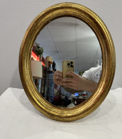 Kleiner Vintage Spiegel mit Goldrahmen – 37 cm hoch, oval und elegant