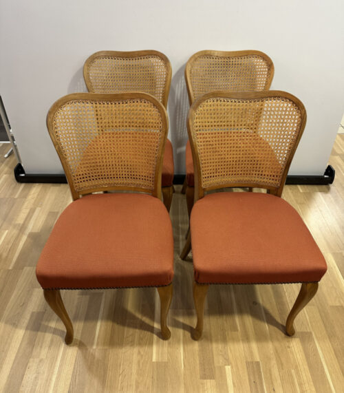 4er-Set Antike Spätbiedermeier Nussbaumholz Stühle mit Wiener Geflecht