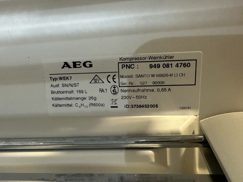 Electrolux AEG Weinkühlschrank – Modell SANTO W 98820-4I LI CH mit Glastür und Edelstahlrahmen - Image 10