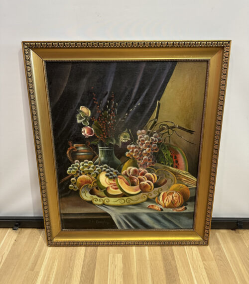 Antikes Ölgemälde mit Früchtestillleben im verzierten Goldrahmen um 1880,  100 x 82 cm