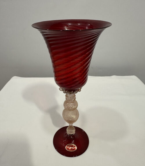 Murano Glas Kelch in Rubinrot mit Goldstaub, Made in Italy