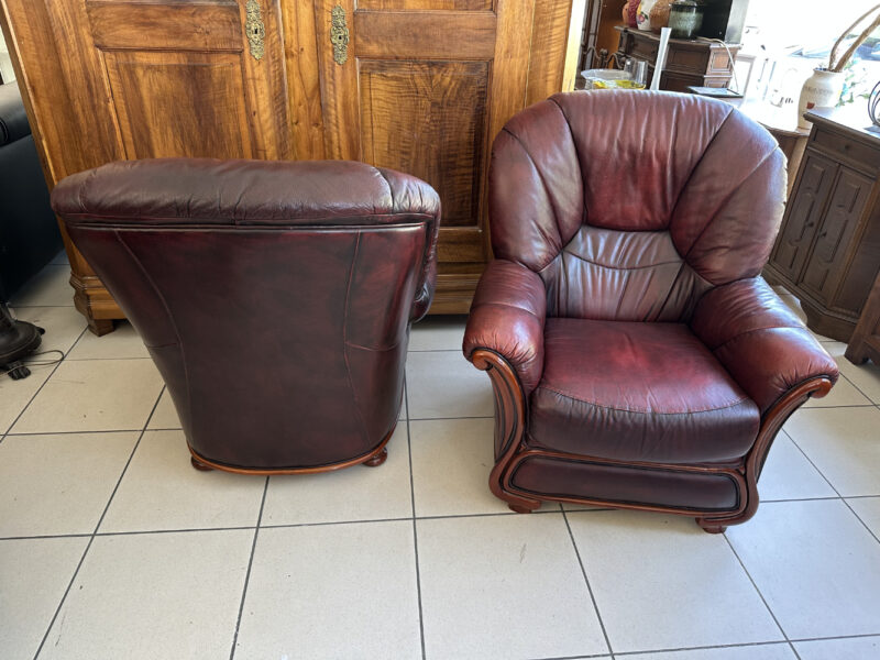 3-teiliges Vintage Polstermöbel-Set aus Leder in Burgunderrot mit Holzrahmen - Image 10