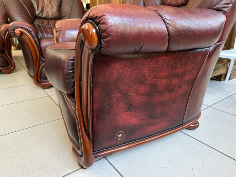 3-teiliges Vintage Polstermöbel-Set aus Leder in Burgunderrot mit Holzrahmen - Image 11