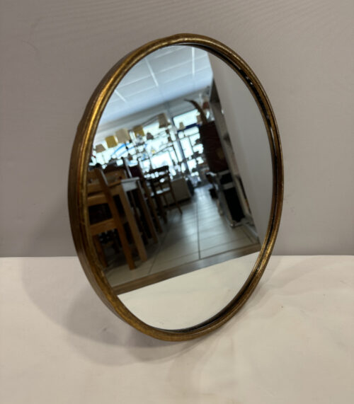 Vintage runder Wandspiegel mit vergoldetem Metallrahmen, Durchmesser 30 cm