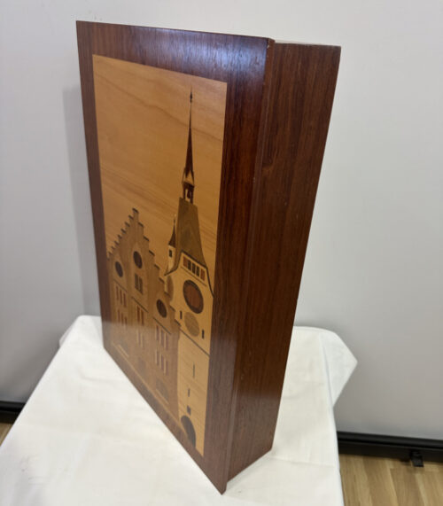 Intarsien Holz Wandbox mit Stadtmotiv und Fächern 40 x 60 cm