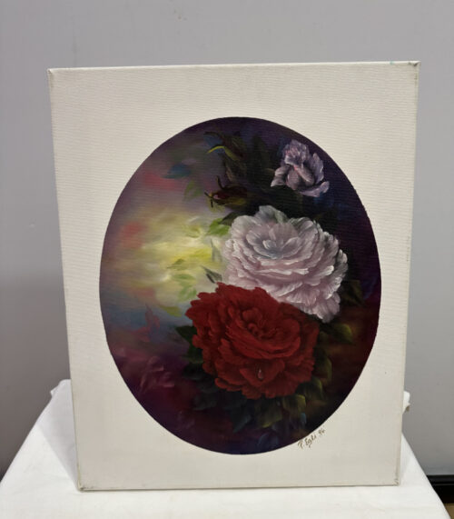 Signiertes Blumenstillleben auf Leinwand von P. Egli (1996)