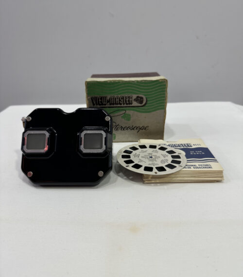 Vintage View-Master Stereoskop mit Originalverpackung und Bildscheiben