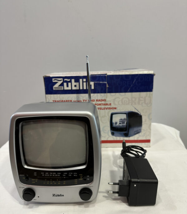 Tragbarer Retro-Fernseher mit Radio von Züblin Modell 1410 mit AV-Anschluss
